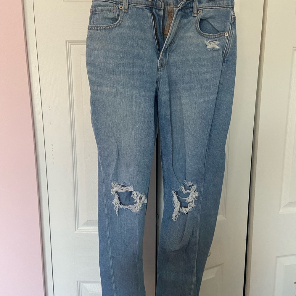 American Eagle Outfitters Blue Skinny Jeans with Distressed Details